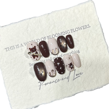 Whimsical Animal-Themed Press-On Nail Art Set Acalora