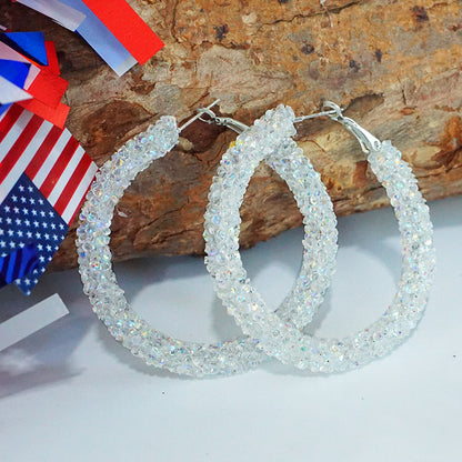 Women's large hoop earrings with rhinestone embellishment and rhodium-plated setting Bowlift