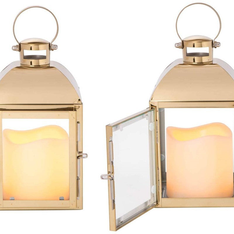 Glass-Paneled Metal Lantern Trio with Carry Rings Acalora