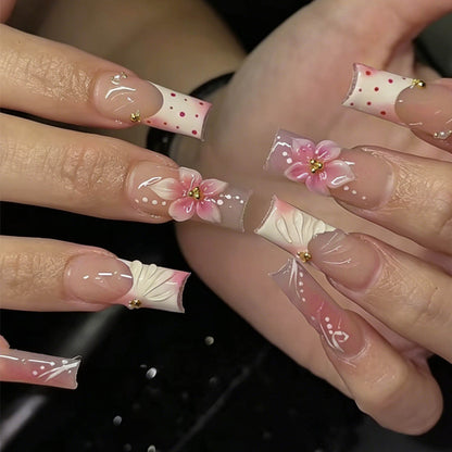 Artistic Press-On Nail Art Kit with Floral Designs Acalora
