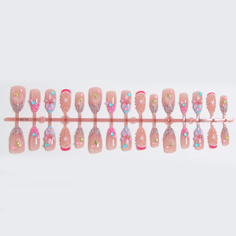 Art nail set with colorful blooming 3D applications Acalora