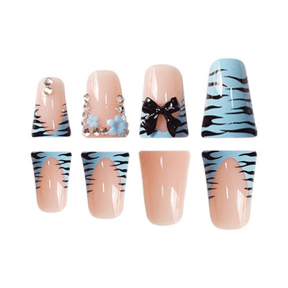 Decorative Press-On Nail Art Set with Bow and Gem Accents Acalora
