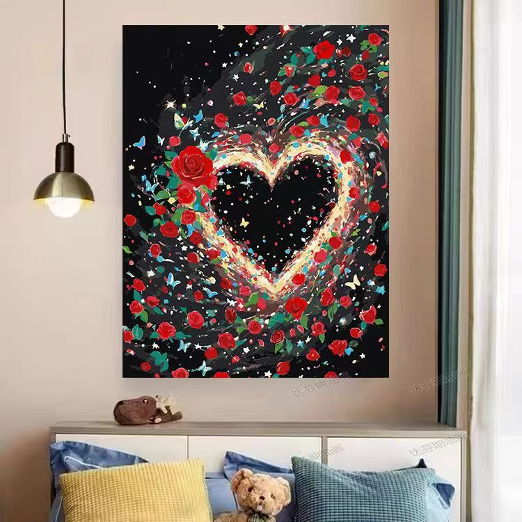 Heart and Floral Swirl Canvas Artwork