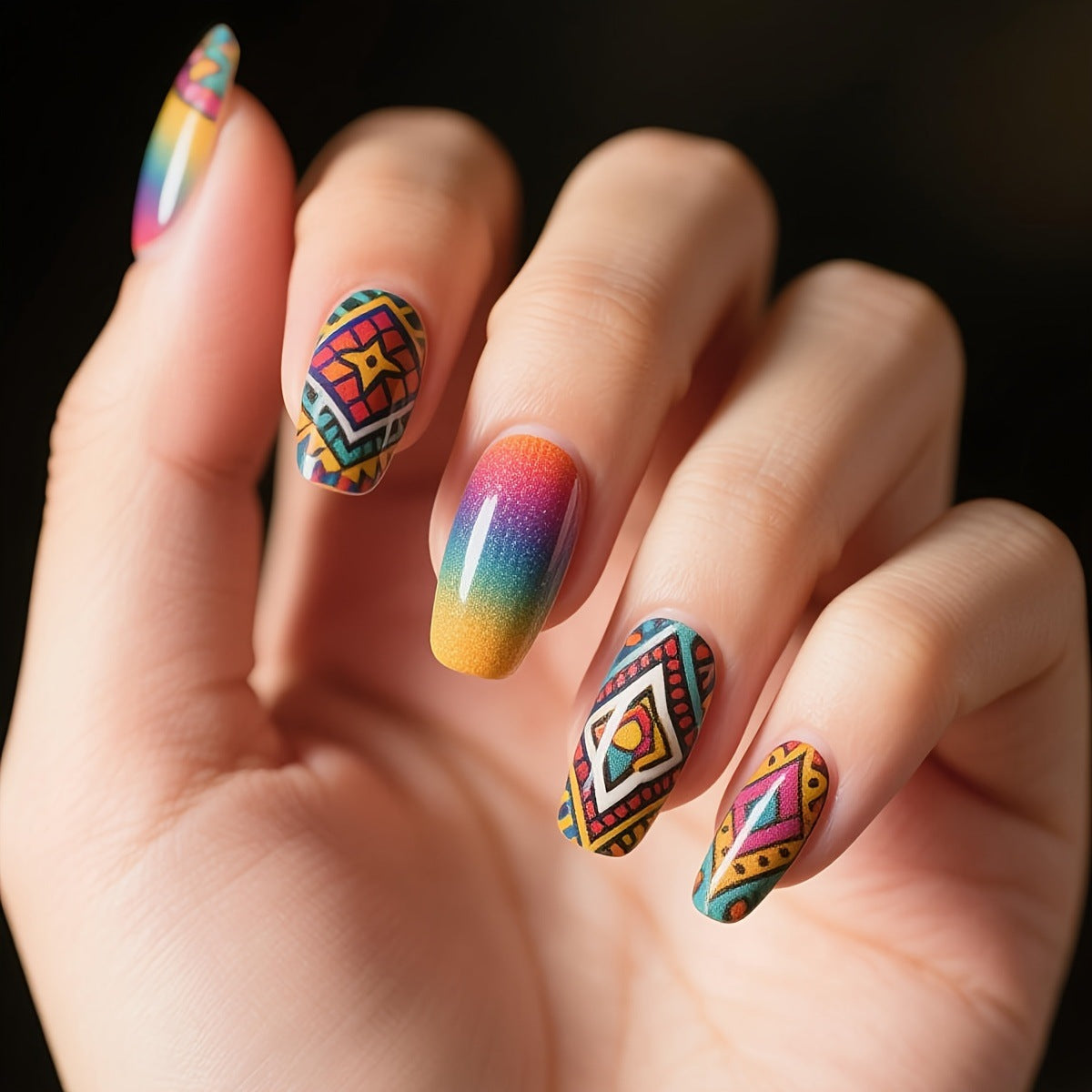 Bohemian Geometric Nail Art Acalora