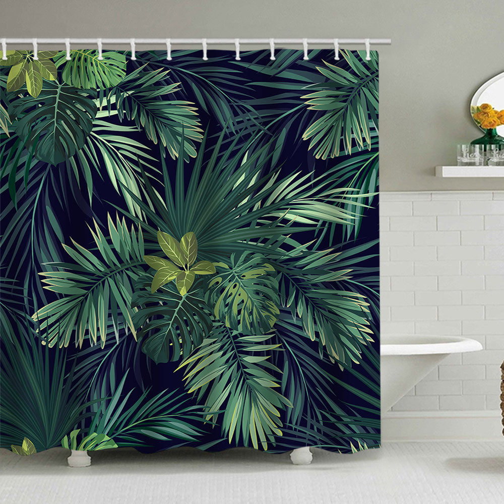 Tropical Leaf Print Shower Curtain