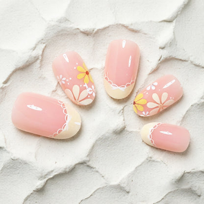 Elegant Floral French Tip Press-On Nails Acalora