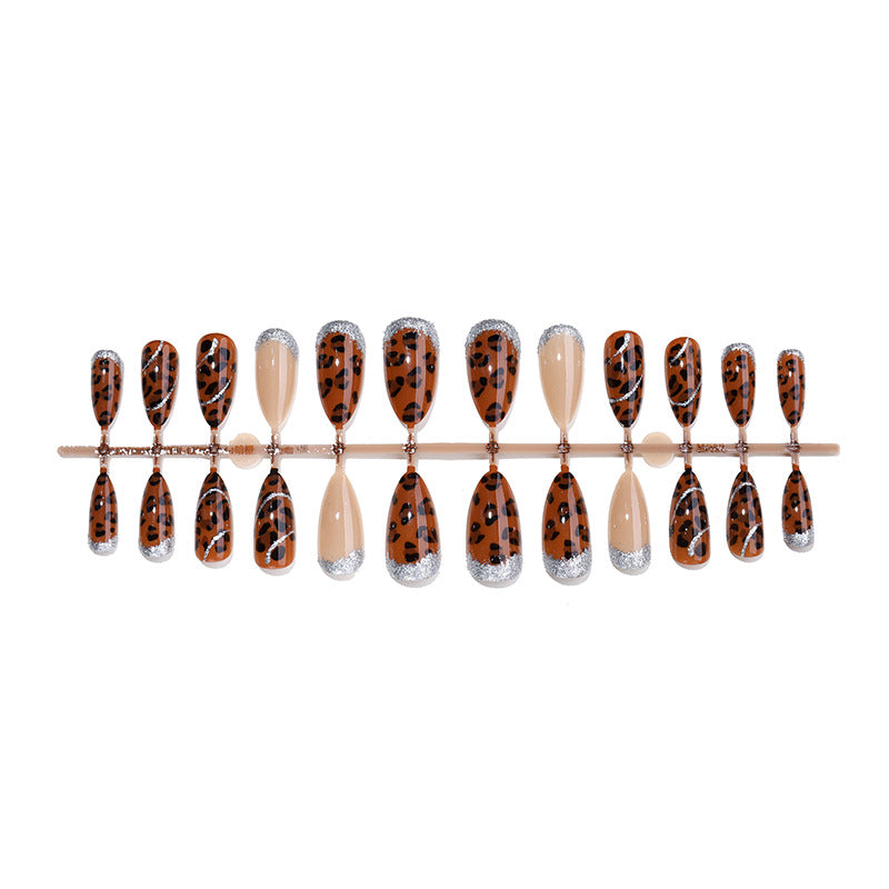 Decorative Press-On Nail Kit with Leopard Print and Glitter Accents Acalora