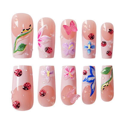 Floral Raised 3D Press-On Nail Set Acalora