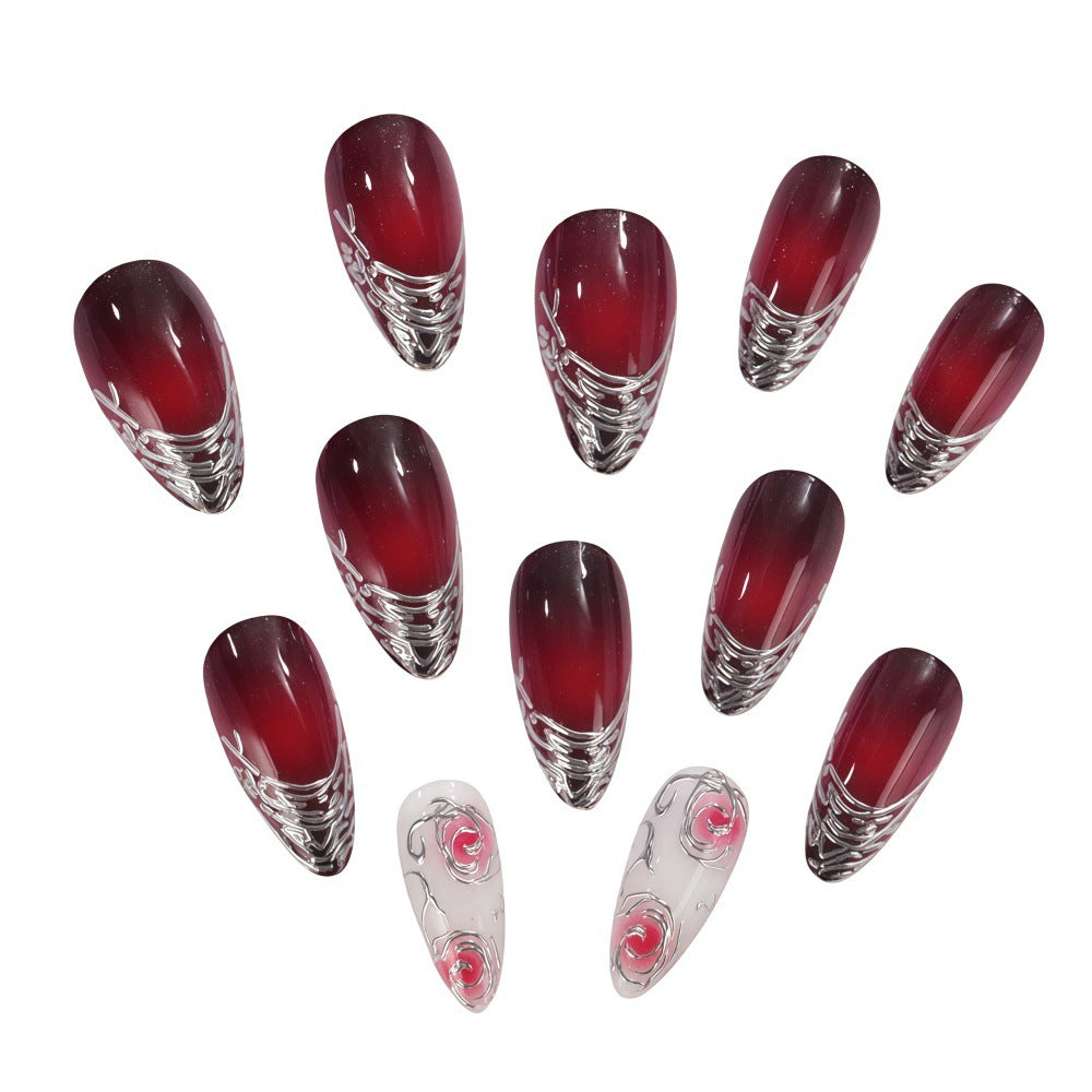 Artificial Nails Set with Elegant Ombre and Rose Designs Acalora