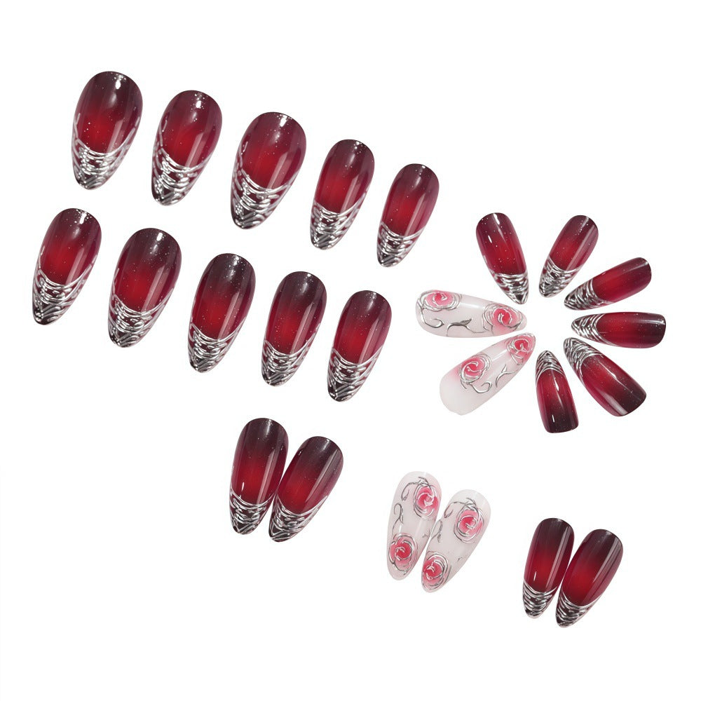 Artificial Nails Set with Elegant Ombre and Rose Designs Acalora