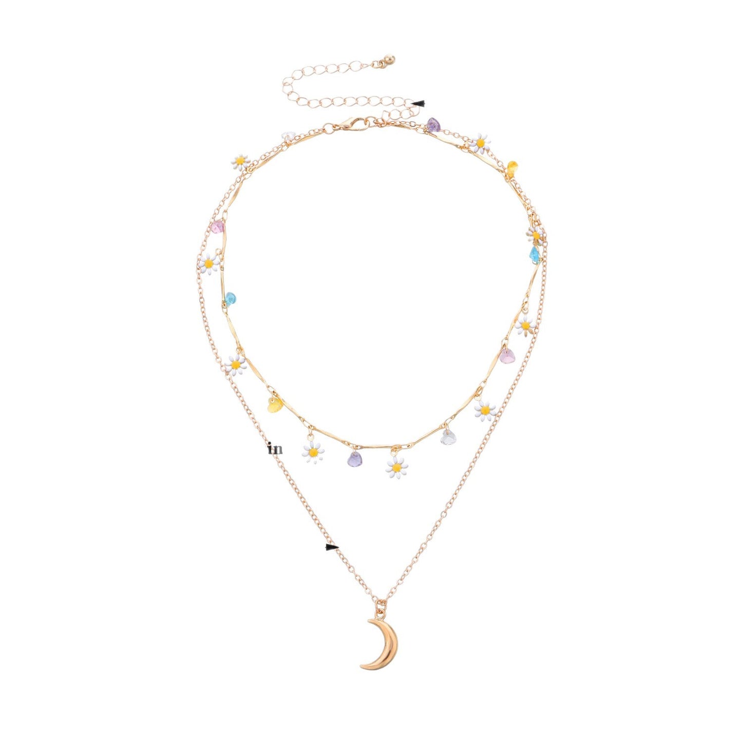 Layered Moon and Daisy Pendant Necklace Acalora