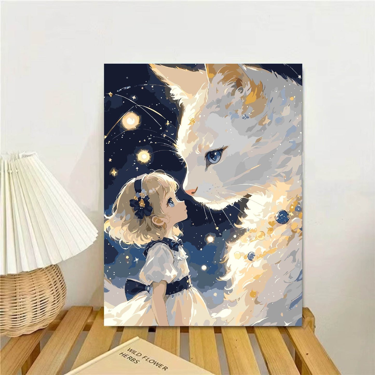 Whimsical Fantasy Cat and Girl Wall Art