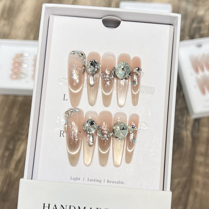 Glamorous Stiletto Press-On Nail Tips with Crystal Embellishments Acalora