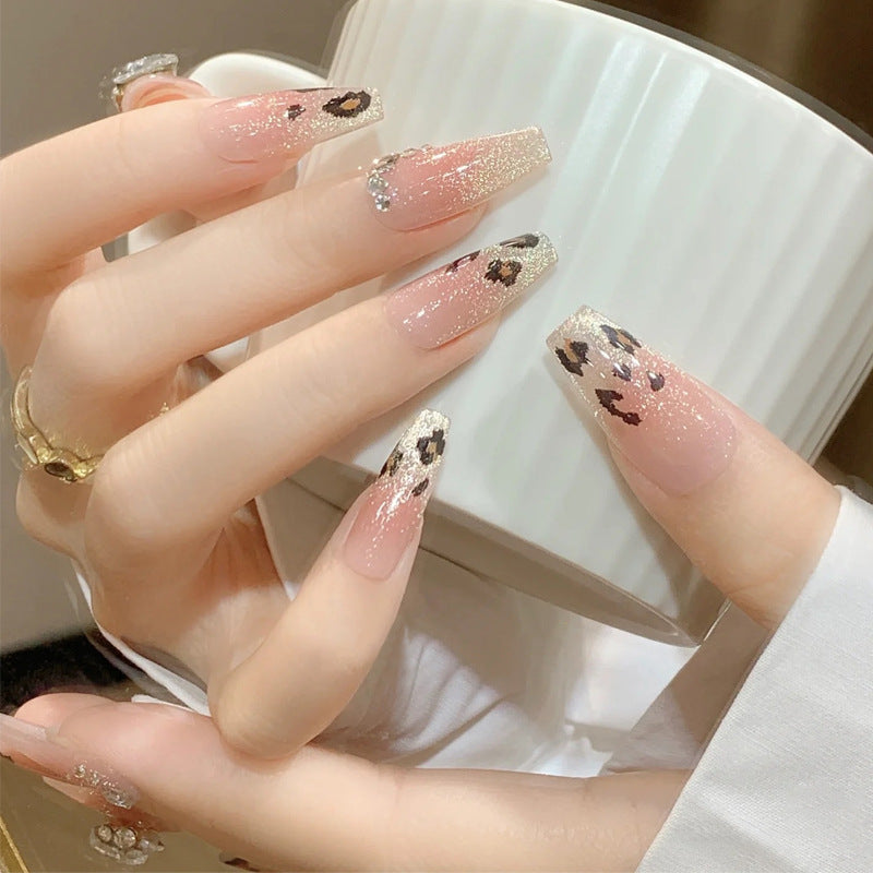 Artificial nail set with glitter and leopard design Acalora