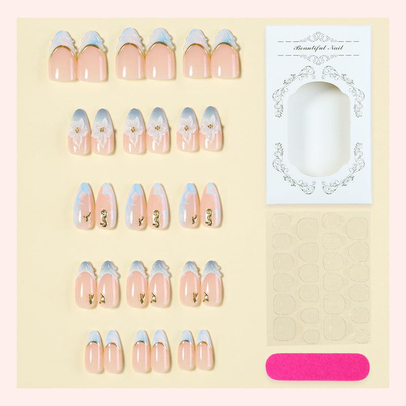Decorative Press-On Nail Art Set with Elegant Floral Design Acalora