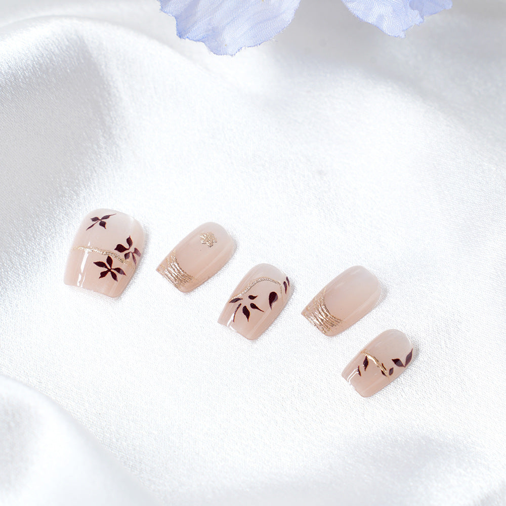 Artistic Press-On Nail Set with Floral Design Acalora