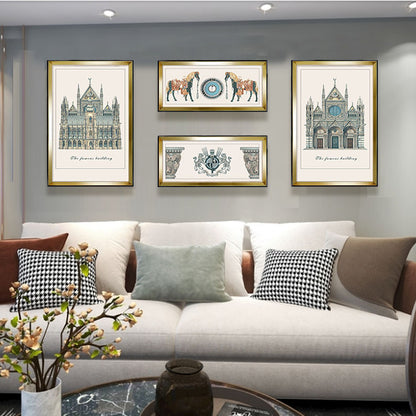 Vintage Architectural Print Wall Decor Set