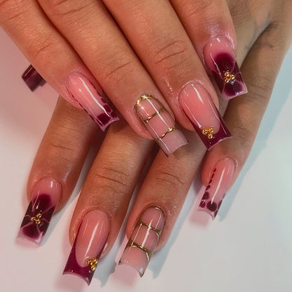 Artistic Gradient Press-On Nail Set with Gold Accents Acalora