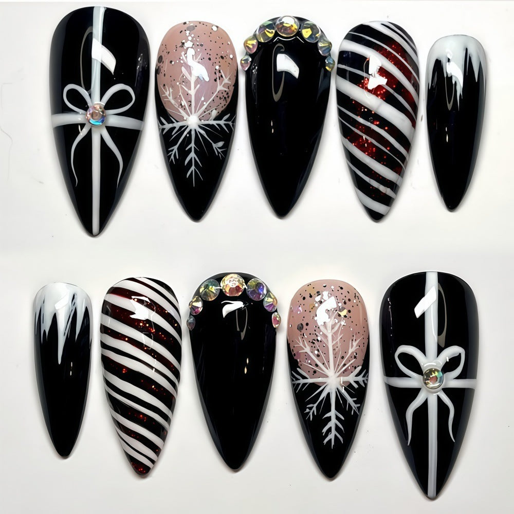 Artificial nail set with festive design and glitter accents Acalora