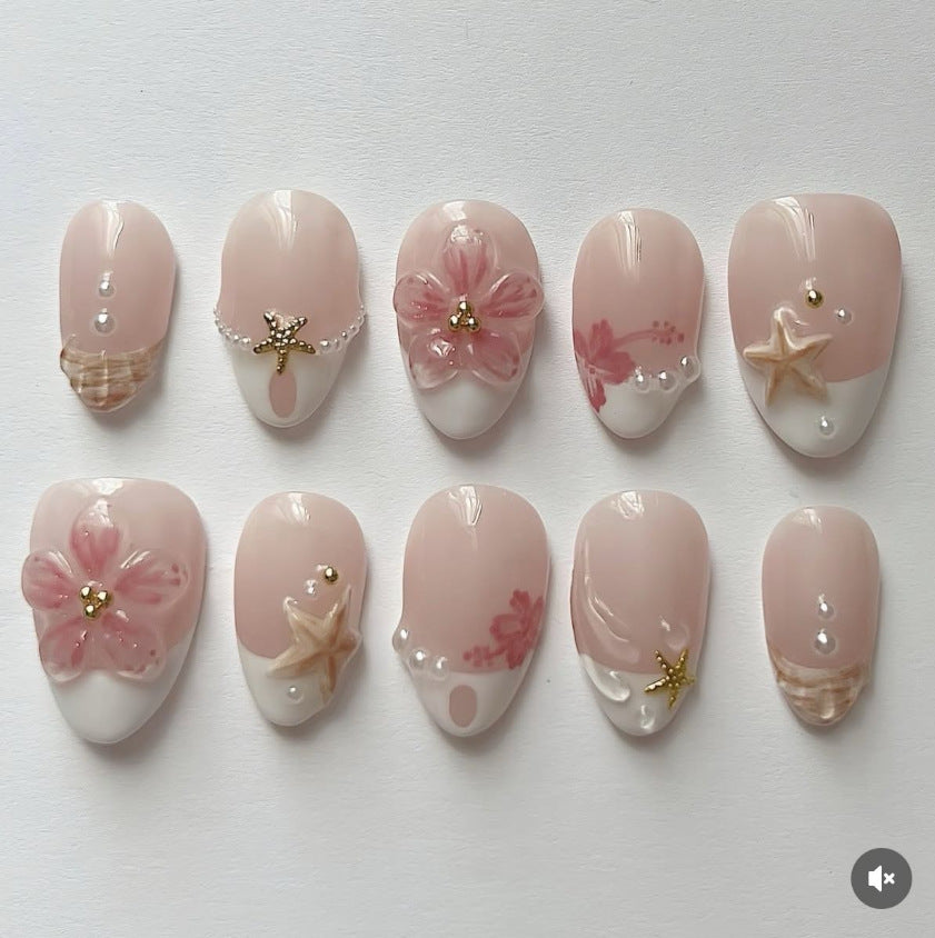 Artificial nail set with floral and maritime designs Acalora