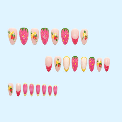 Artificial nails with fruit motif and glitter accents Acalora
