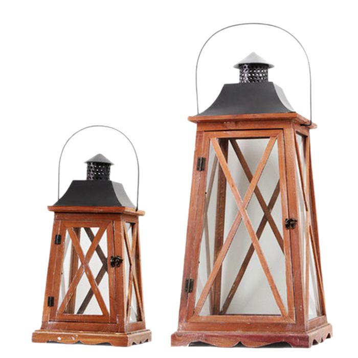 Hanging Rustic Metal and Glass Lantern Candle Holder with LED Flameless Pillar Effect Acalora