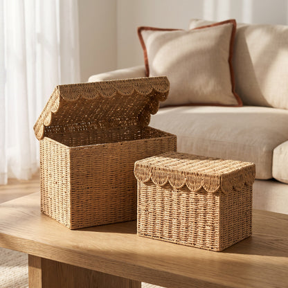 Decorative Woven Storage Chest with Lid Acalora