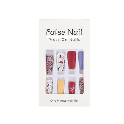 Artificial Nails Set with Floral and Geometric Patterns Acalora