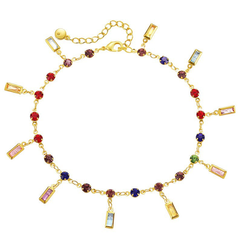 Colorful Gemstone Charm Anklet Acalora