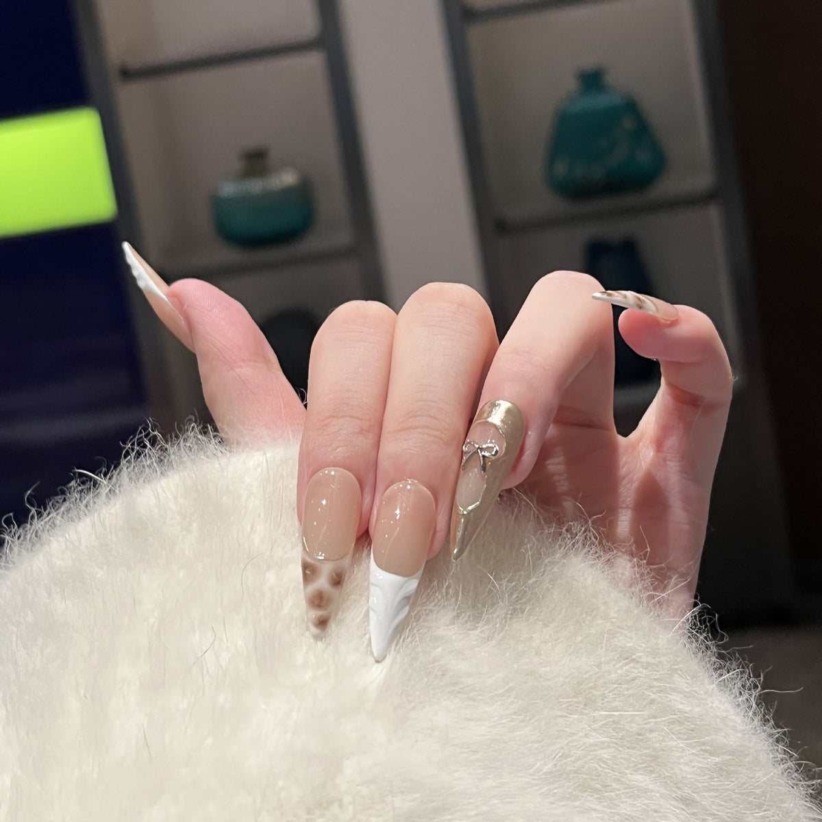 Decorative Stiletto Press-On Nail Art Set with Unique Design Elements Acalora