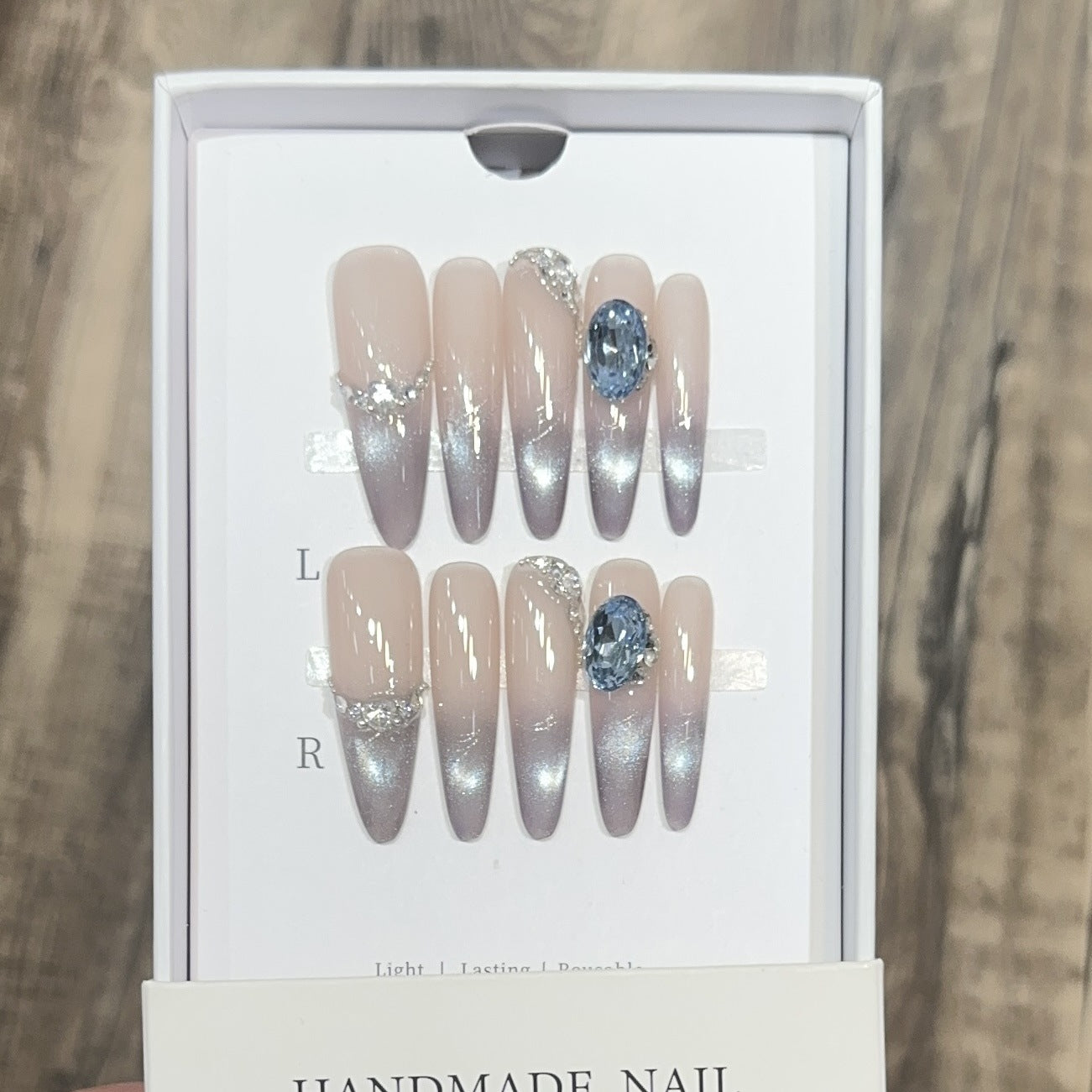 Glamorous Stiletto Press-On Nail Art Set with Rhinestone and Ombre Design Acalora