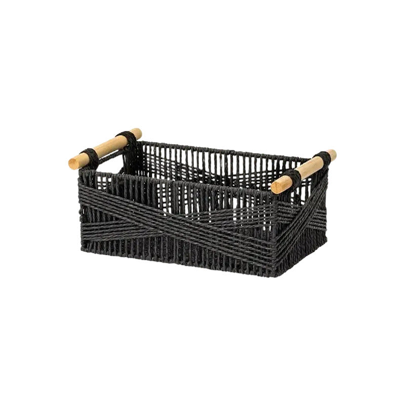 Handwoven Storage Basket with Wooden Handles Acalora