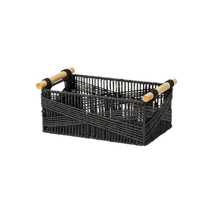 Handwoven Storage Basket with Wooden Handles Acalora