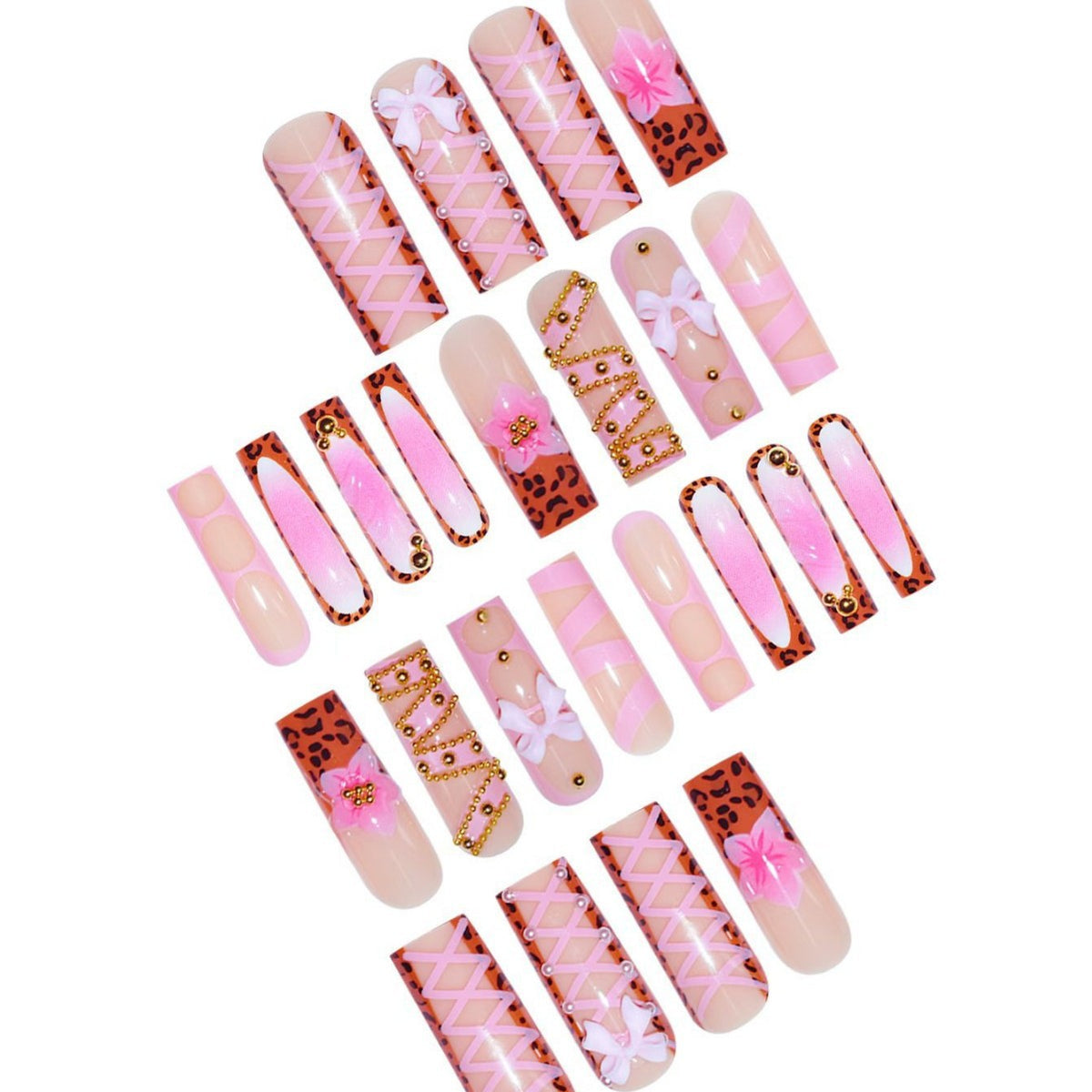 Decorative Stiletto Press-On Nails with 3D Floral and Bow Accents Acalora