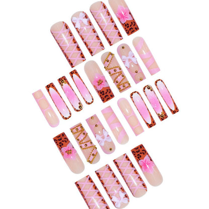 Decorative Stiletto Press-On Nails with 3D Floral and Bow Accents Acalora