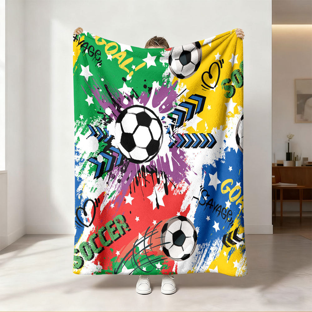 Unisex Soccer-Themed Fleece Blanket