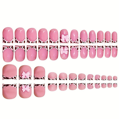 Artistic Press-On Nail Set with Bow Accents Acalora
