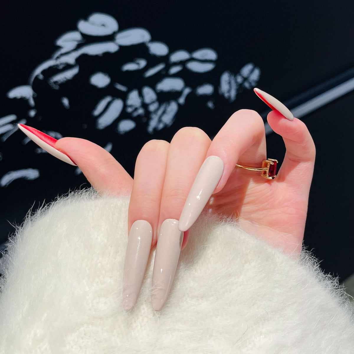 Stiletto Press-On Nail Art Set with Elegant French Tips Acalora