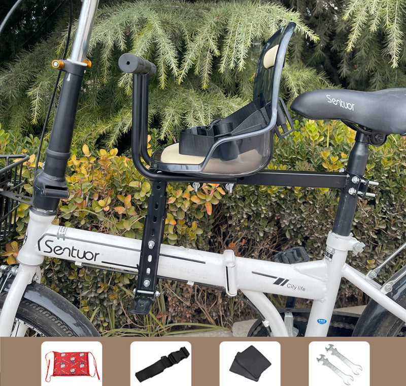 Front-Mounted Padded Child Bicycle Seat with Safety Harness and Adjustable Universal Mount Bowlift