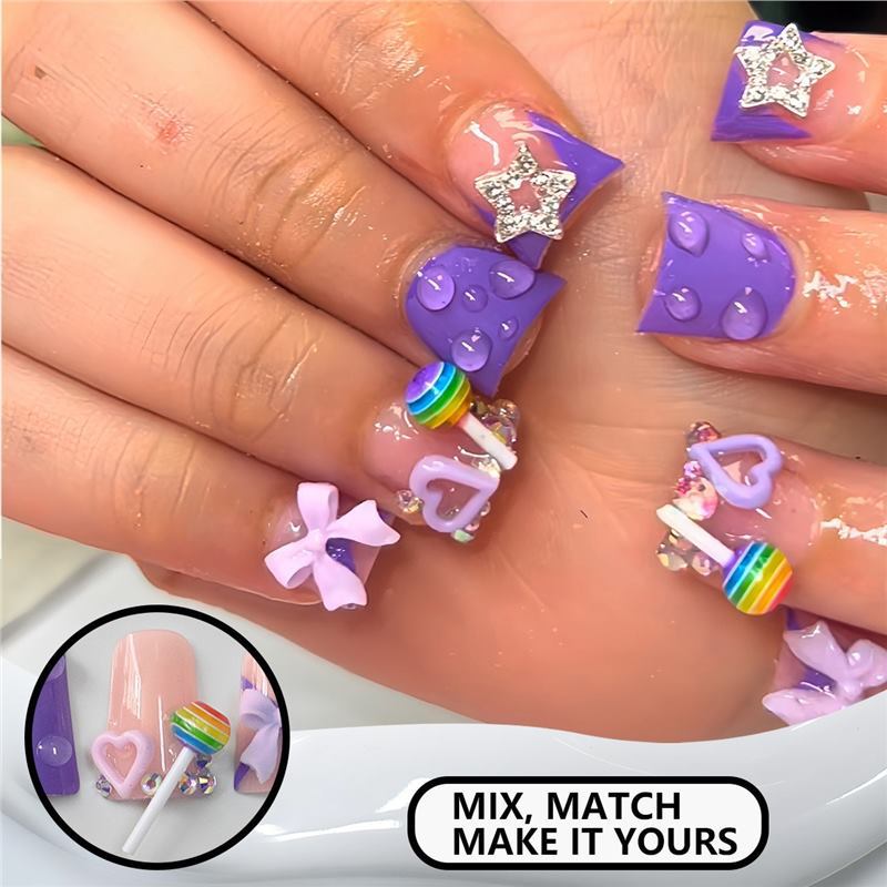 Playful Glittery Press-On Nail Art Set Acalora