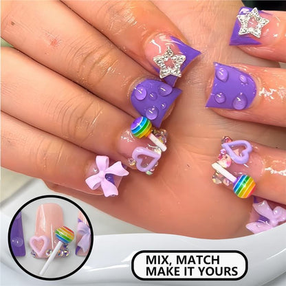 Playful Glittery Press-On Nail Art Set Acalora