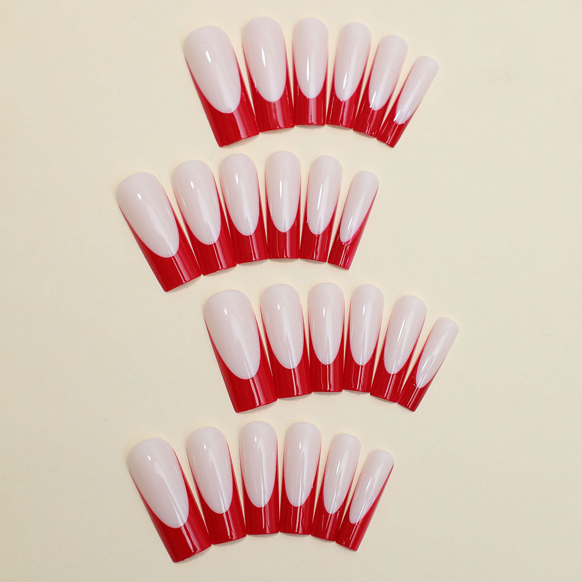 Elegant Press-On Nail Set with Artistic Red and White Design Acalora