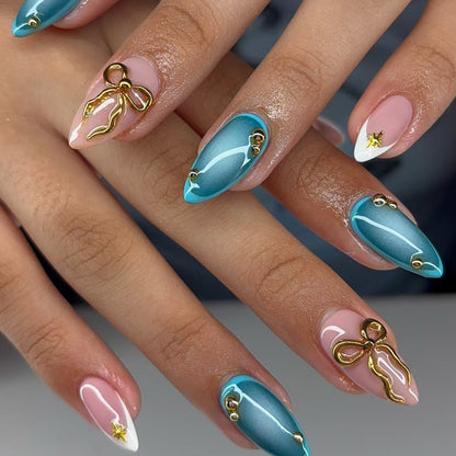 Artistic Stiletto Nail Art Set with Gold Accents Acalora