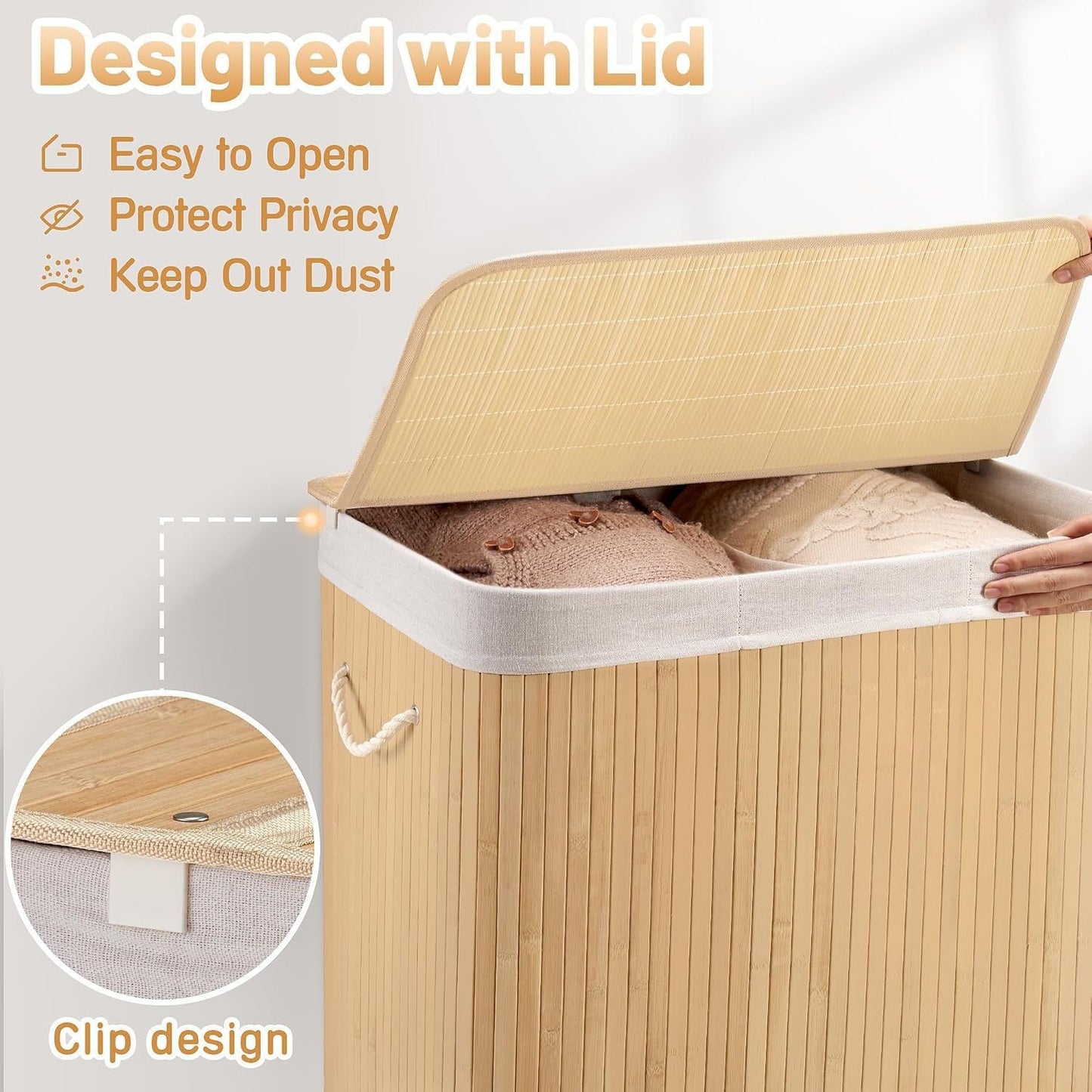 Large laundry basket with two compartments and removable lid Acalora
