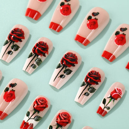 Artificial nails with romantic rose design Acalora