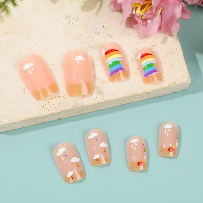 Creative Nail Art Set with Rainbow and Cloud Designs Acalora