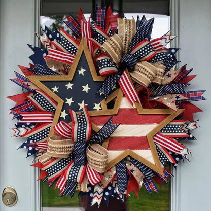 Unisex nan more patriotic door wreath in star design made of wood and jute ribbons Kalsten