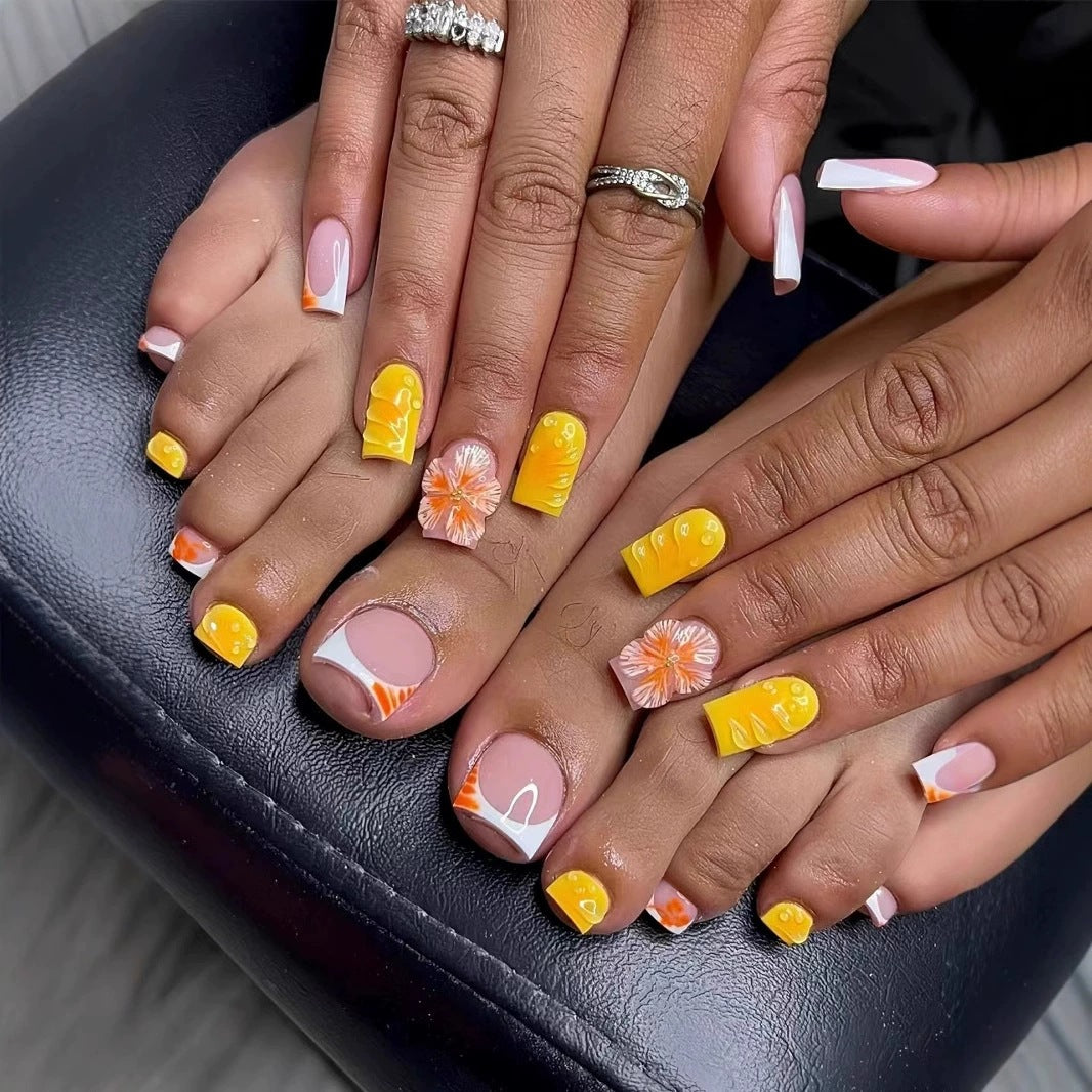 Decorative Floral Print Press-On Nails Acalora