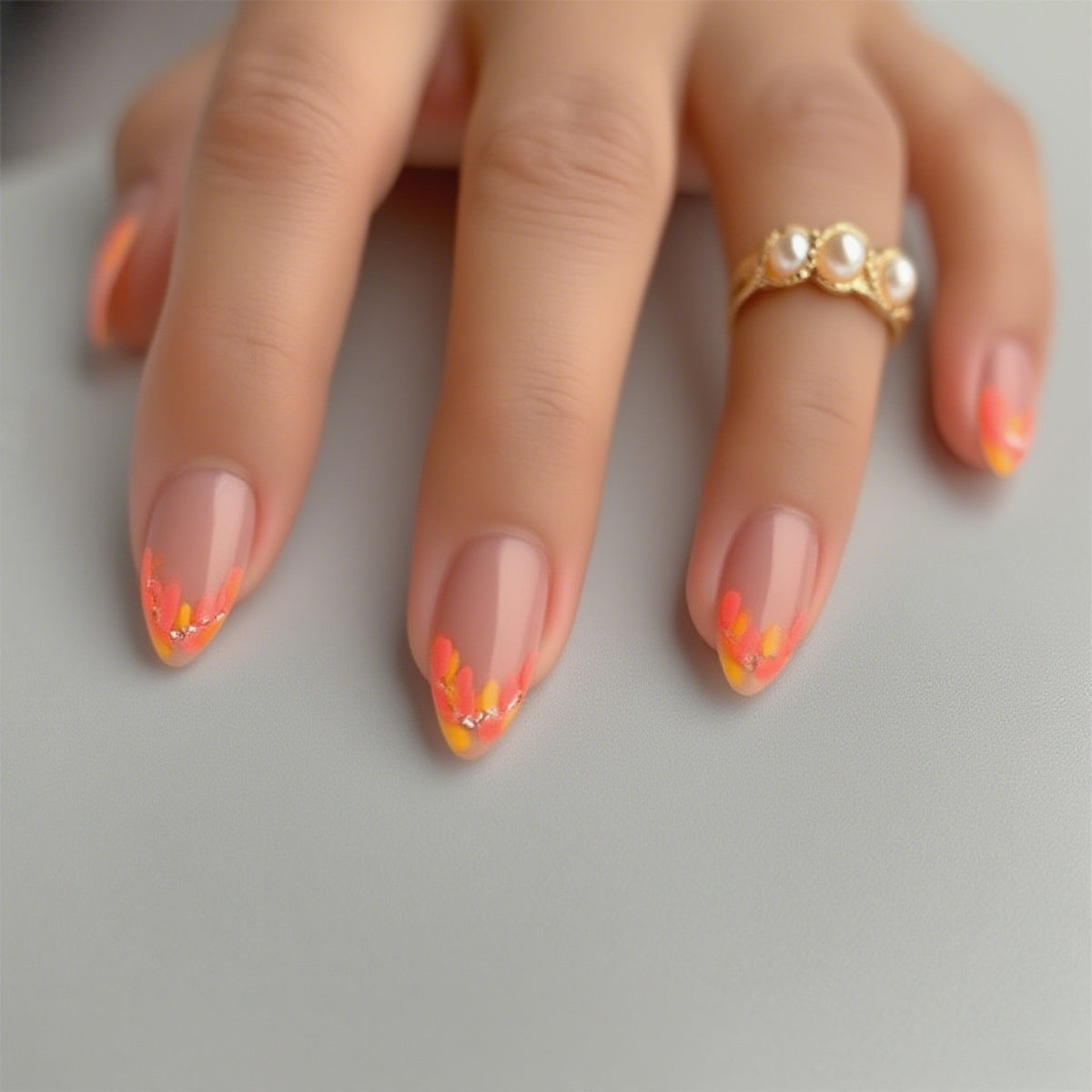 Floral Press-On Nail Set with Elegant Design Elements Acalora