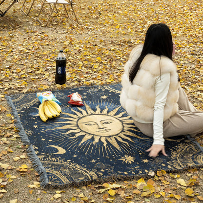 Bohemian Sun-Themed Tapestry Blanket